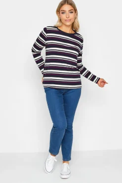 M&Co Womens M&Co Navy Blue Stripe Long Sleeve Cotton T-Shirt