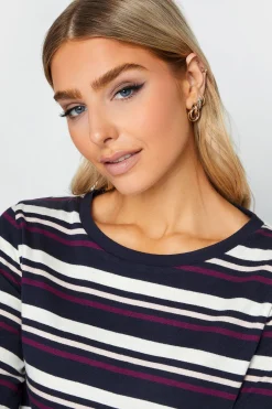 M&Co Womens M&Co Navy Blue Stripe Long Sleeve Cotton T-Shirt