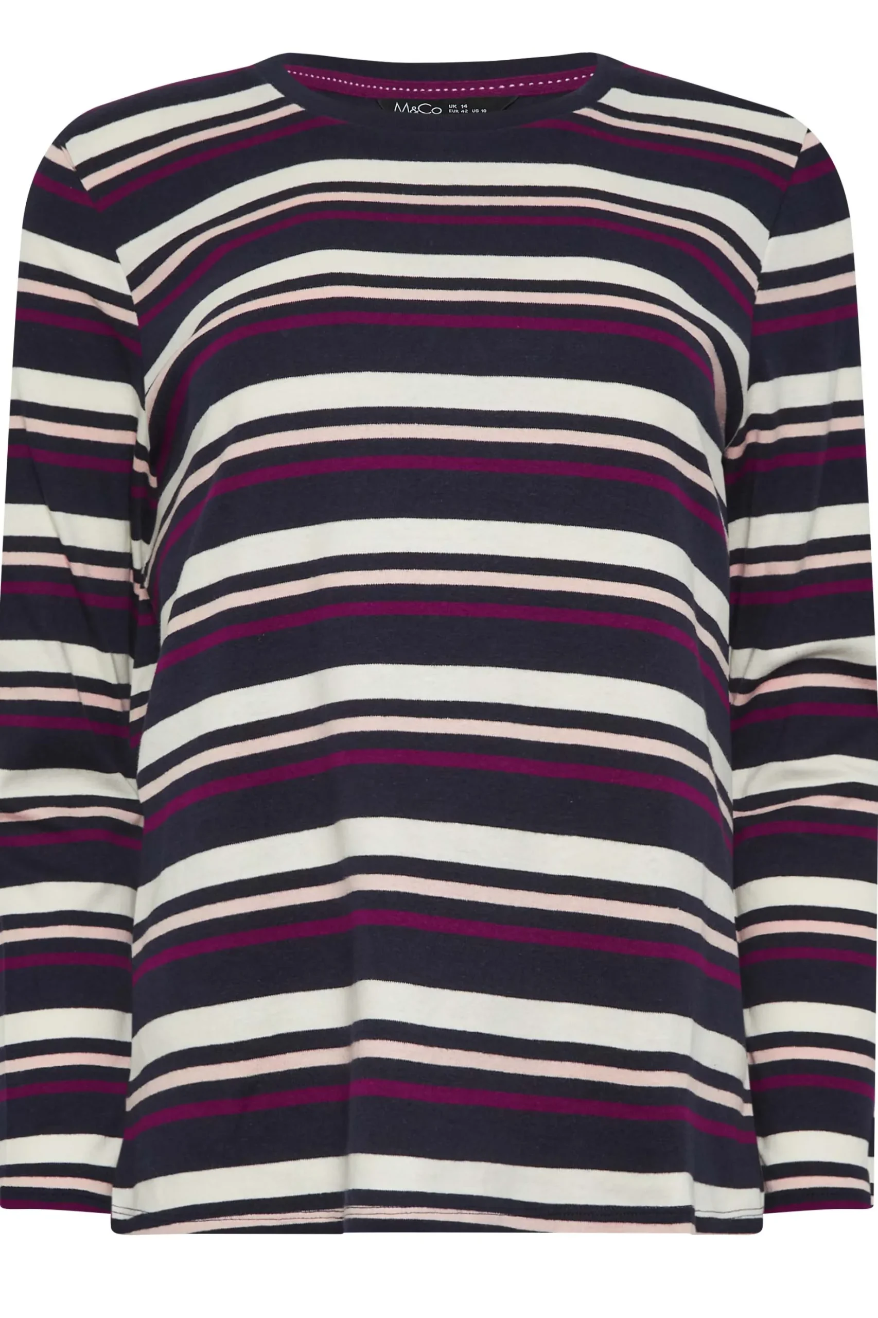 M&Co Womens M&Co Navy Blue Stripe Long Sleeve Cotton T-Shirt