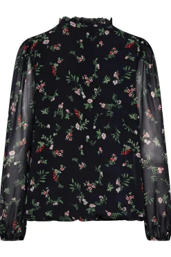 M&Co Womens M&Co Navy Blue Floral Print Tie Neck Blouse