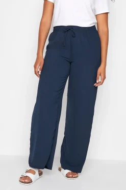 M&Co Womens M&Co Navy Blue Crepe Wide Leg Trousers
