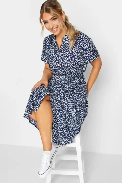 M&Co Womens M&Co Navy Blue Ditsy Print Button Through Midi Dress
