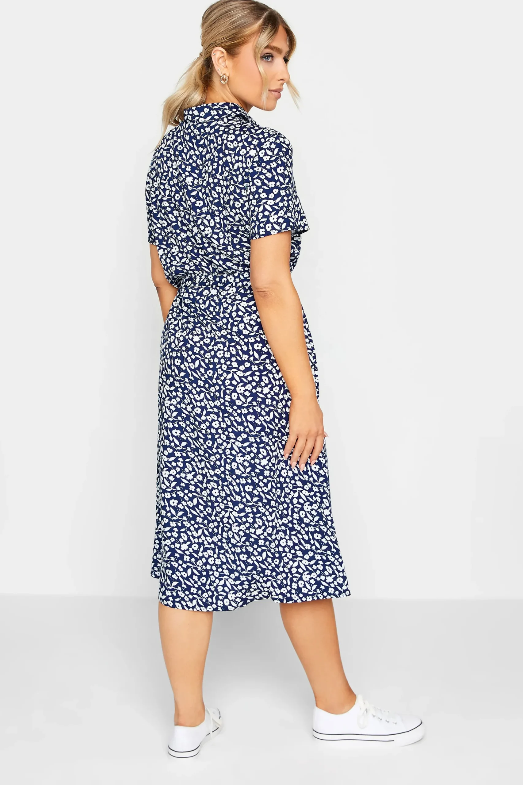 M&Co Womens M&Co Navy Blue Ditsy Print Button Through Midi Dress