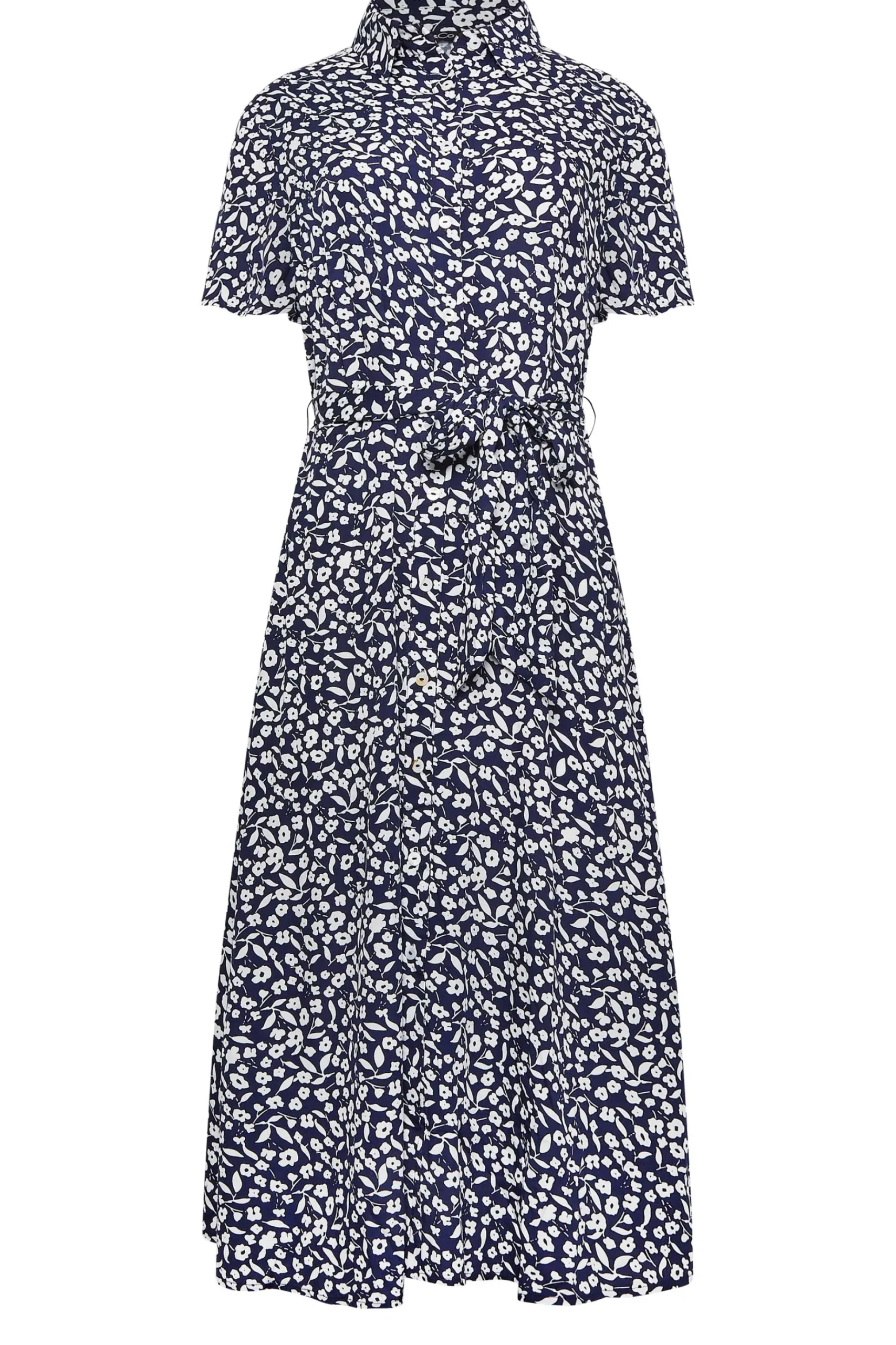 M&Co Womens M&Co Navy Blue Ditsy Print Button Through Midi Dress