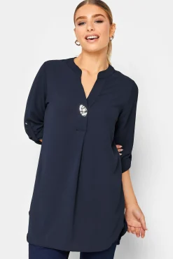 M&Co Womens M&Co Navy Blue Long Sleeve Button Blouse