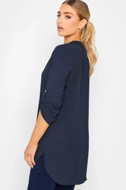 M&Co Womens M&Co Navy Blue Long Sleeve Button Blouse