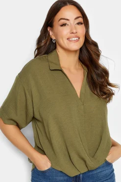 M&Co Womens M&Co Olive Green V-Neck Wrap Blouse