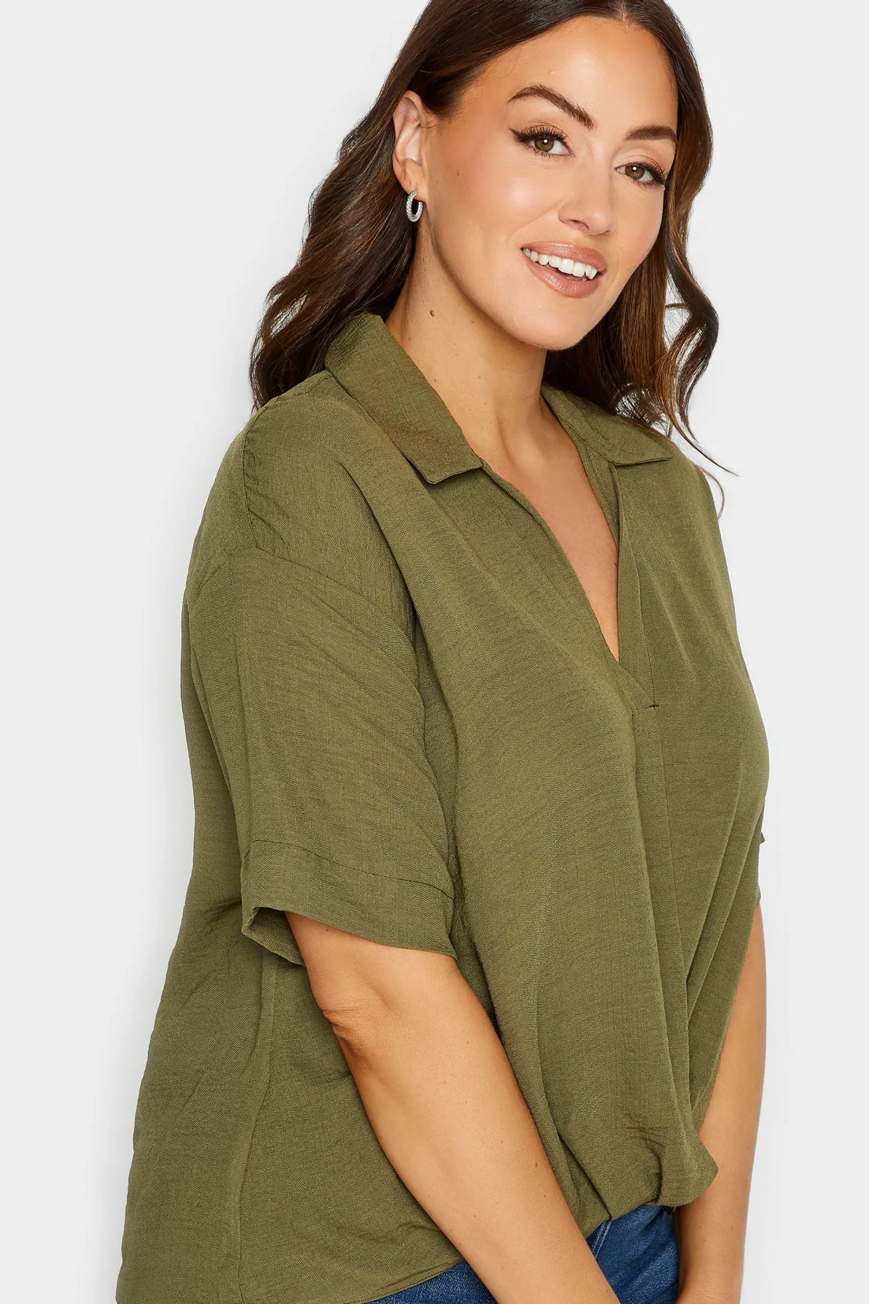M&Co Womens M&Co Olive Green V-Neck Wrap Blouse