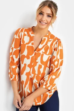 M&Co Womens M&Co Orange Abstract Print 3/4 Sleeve Blouse