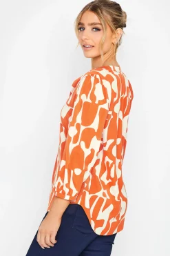 M&Co Womens M&Co Orange Abstract Print 3/4 Sleeve Blouse