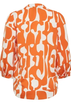 M&Co Womens M&Co Orange Abstract Print 3/4 Sleeve Blouse