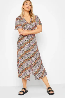 M&Co Womens M&Co Orange Ditsy Floral Print Midi Button Through Tea Dress