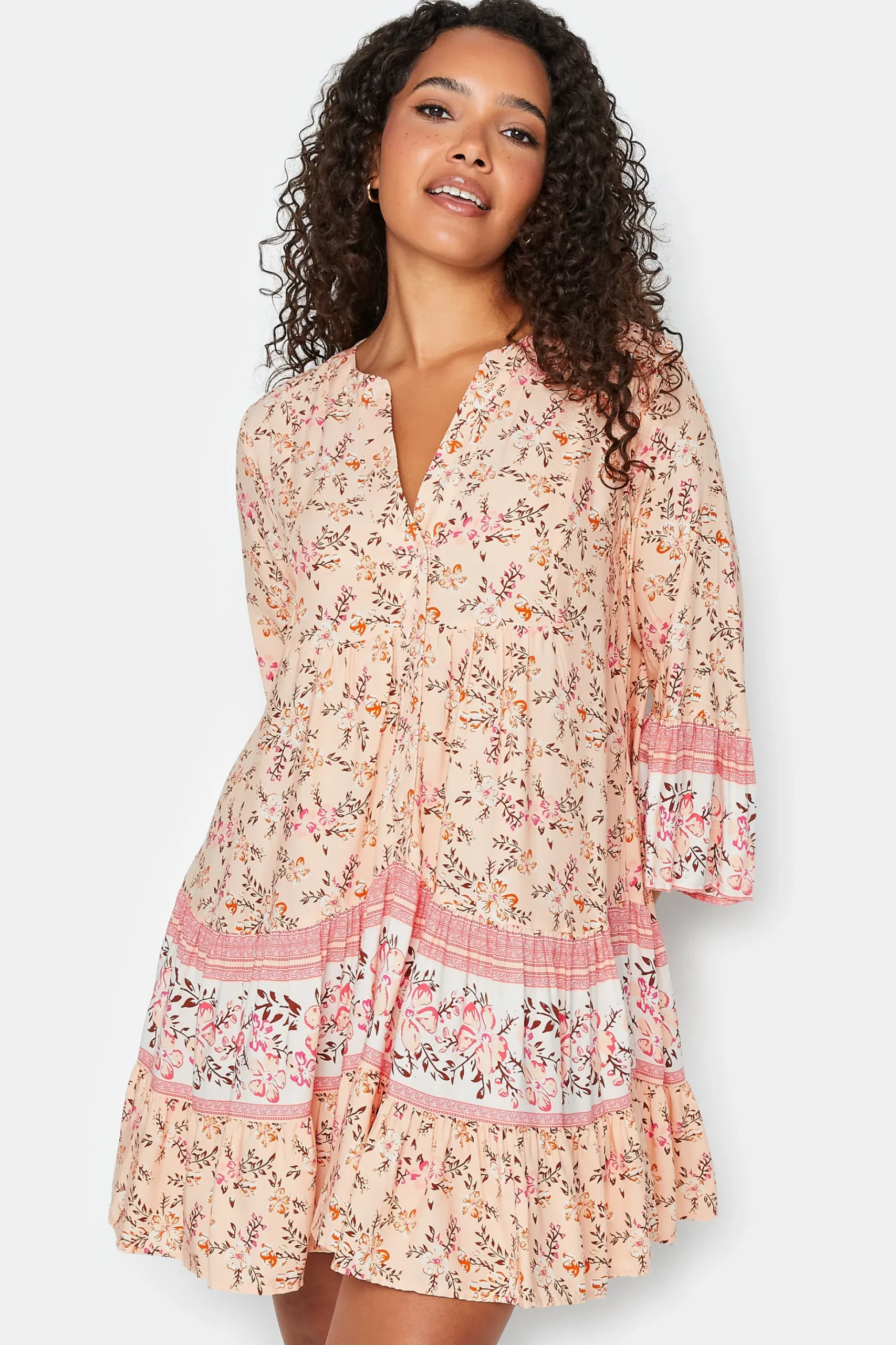 M&Co Womens M&Co Orange Floral Print Tiered Swing Dress