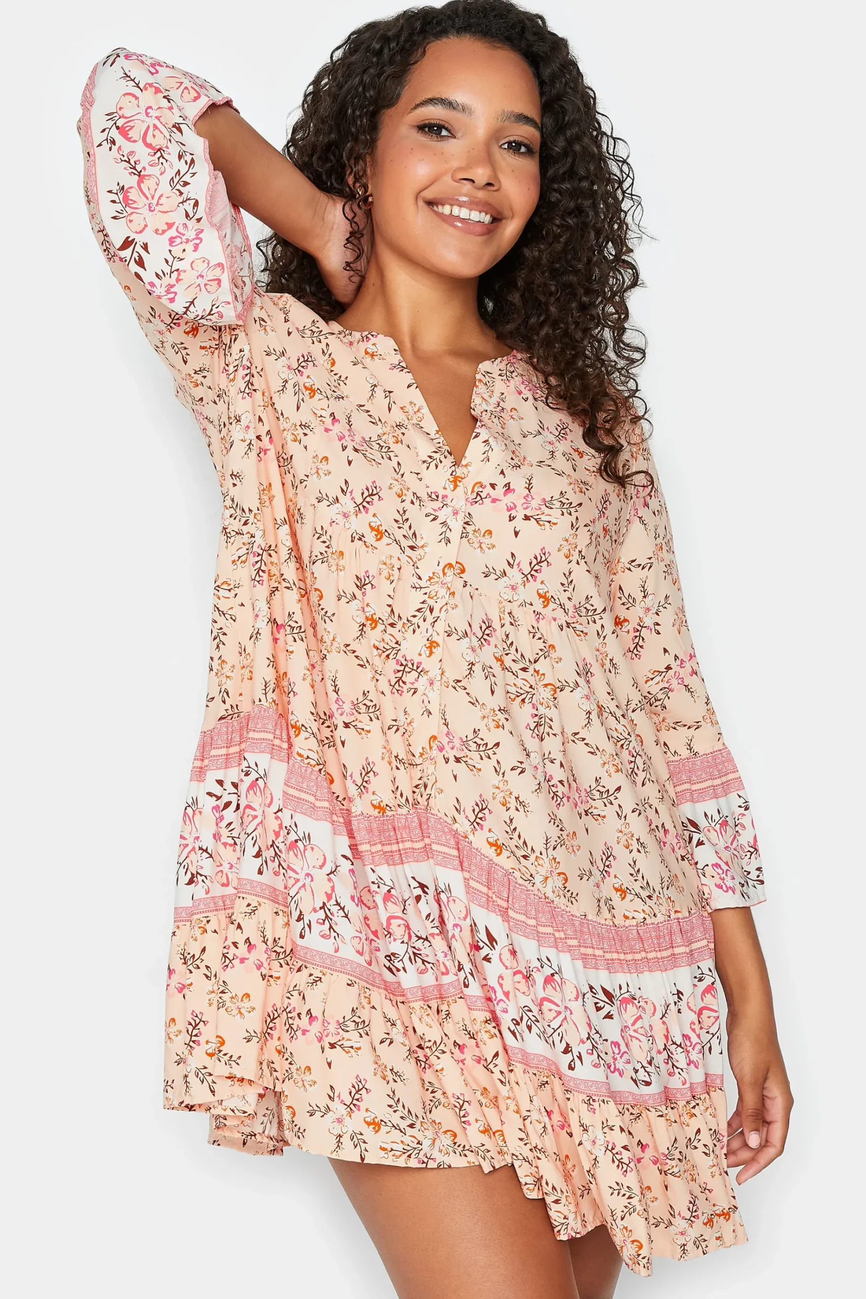 M&Co Womens M&Co Orange Floral Print Tiered Swing Dress