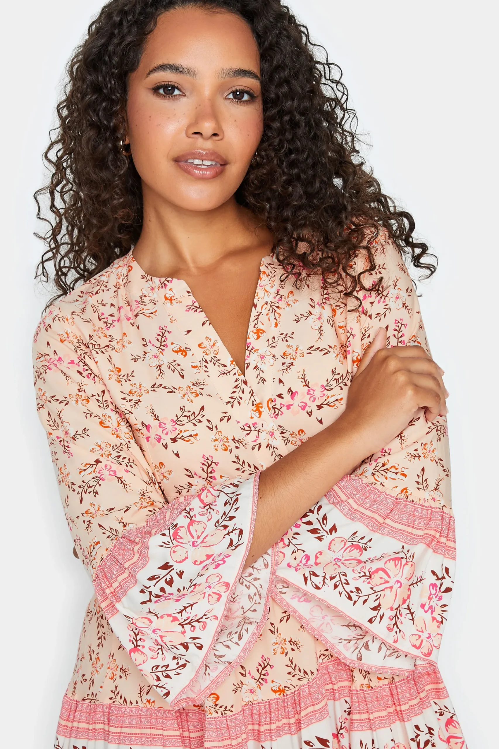 M&Co Womens M&Co Orange Floral Print Tiered Swing Dress