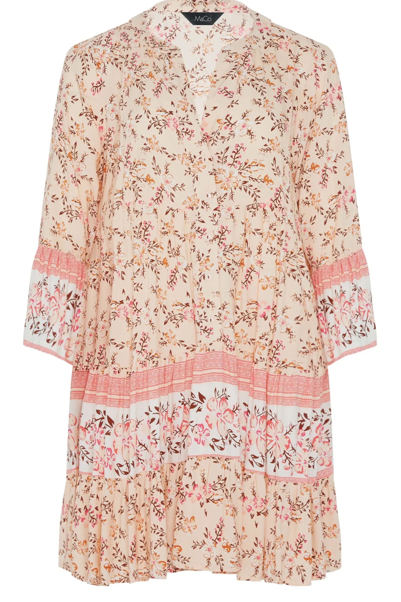 M&Co Womens M&Co Orange Floral Print Tiered Swing Dress