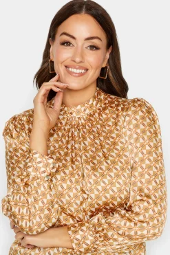 M&Co Womens M&Co Orange Geometric Print High Neck Satin Blouse