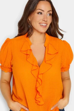 M&Co Womens M&Co Orange Gingham Frill Front Blouse