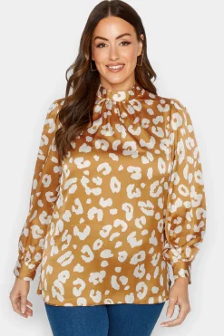 M&Co Womens M&Co Orange Leopard Print High Neck Satin Blouse