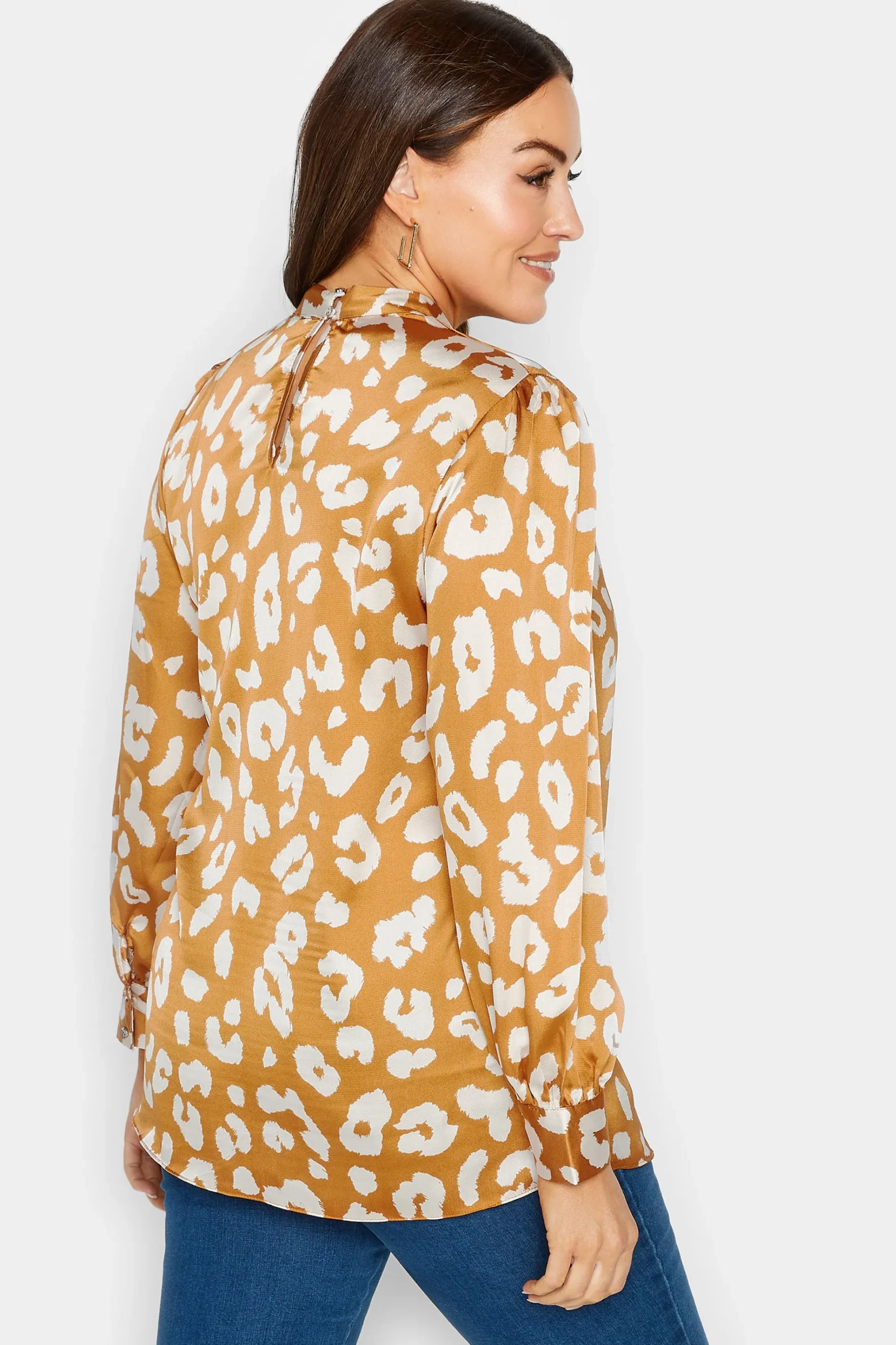 M&Co Womens M&Co Orange Leopard Print High Neck Satin Blouse