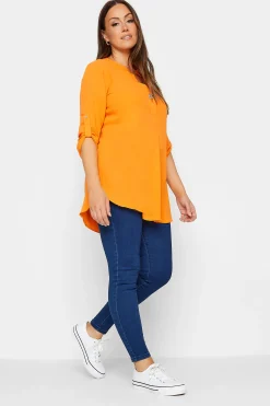 M&Co Womens M&Co Orange Statement Button Tab Sleeve Shirt