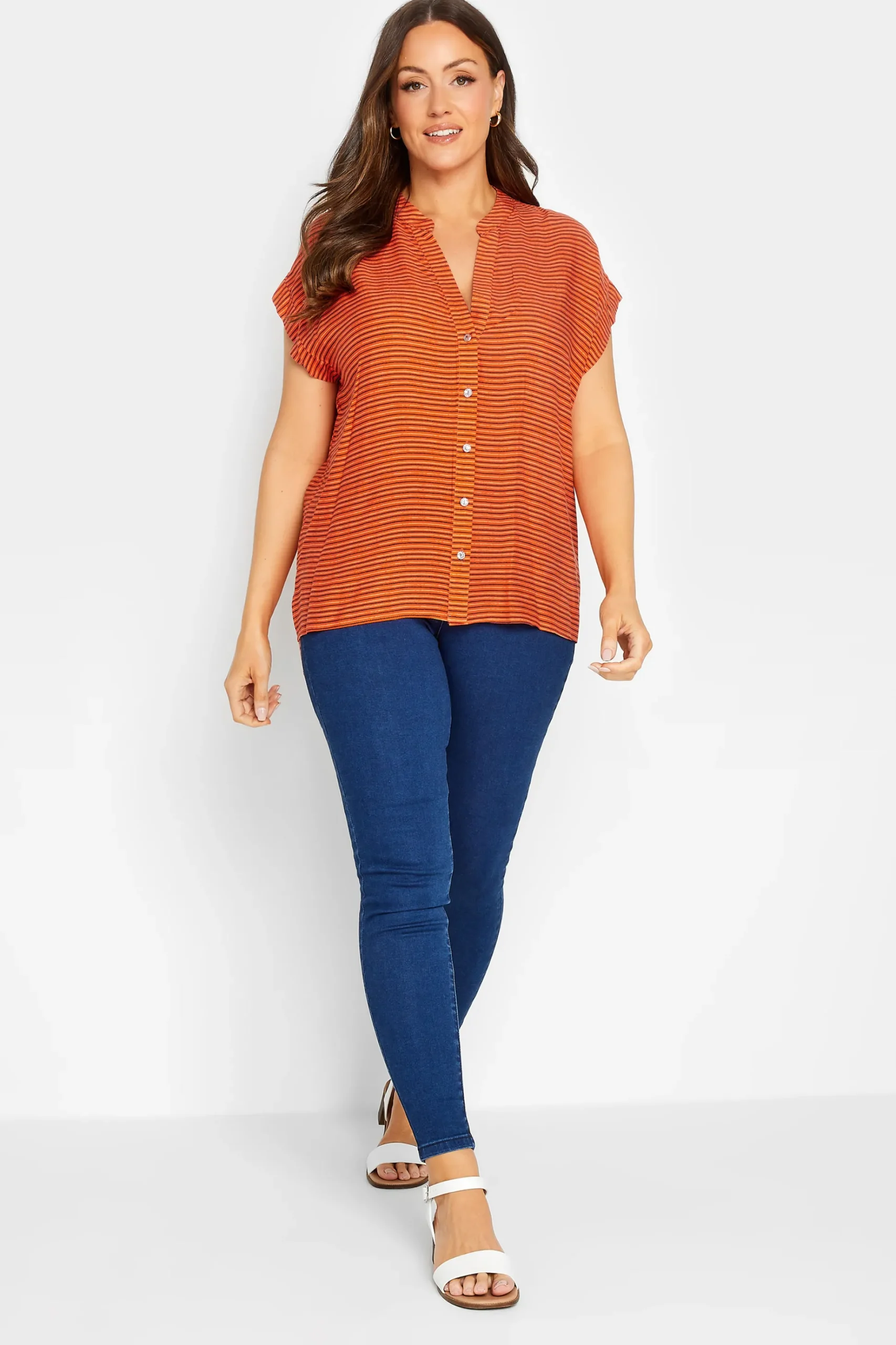 M&Co Womens M&Co Orange Stripe Grown On Sleeve Top