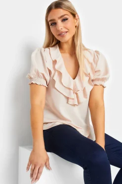 M&Co Womens M&Co Pale Pink Frill Front Blouse