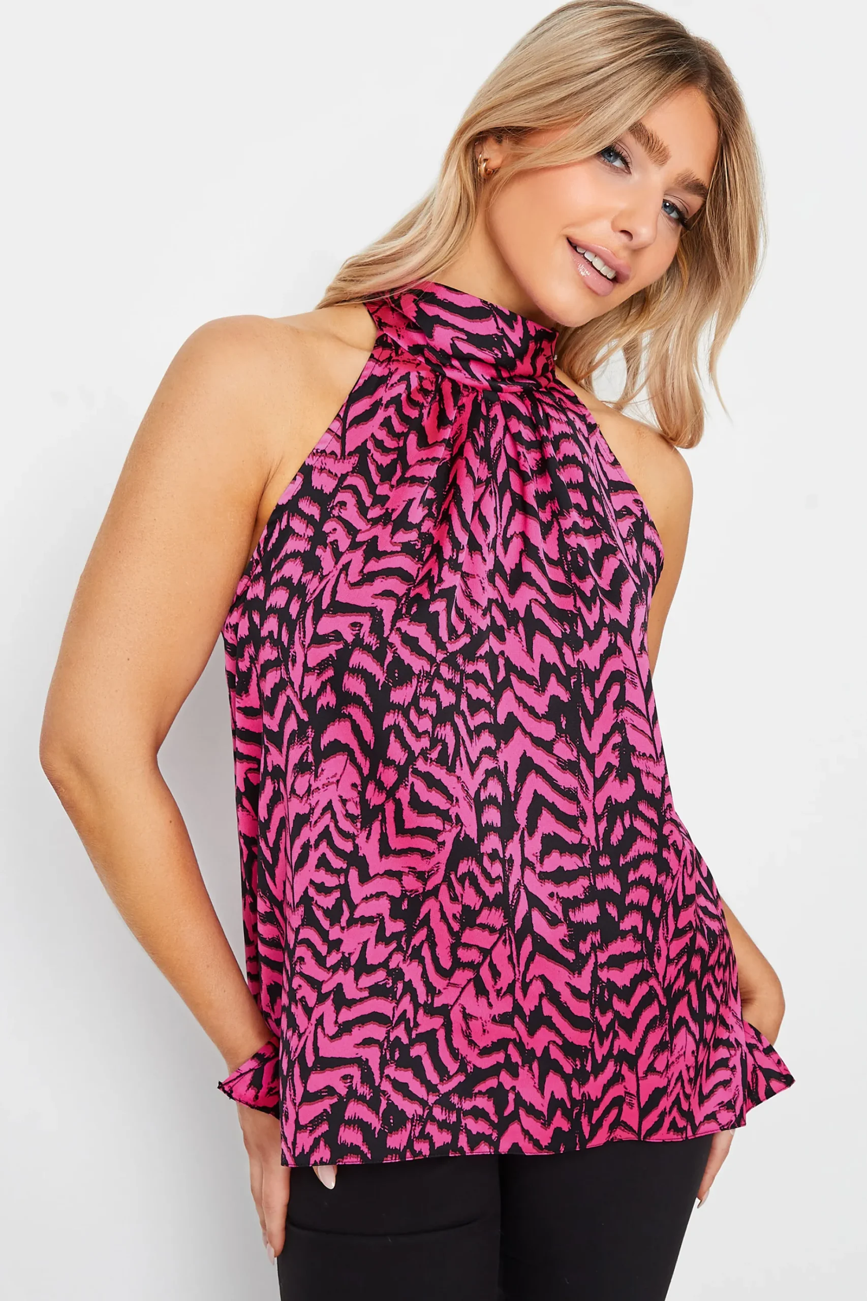 M&Co Womens M&Co Pink Animal Print Halterneck Blouse
