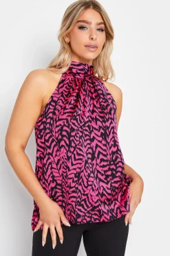 M&Co Womens M&Co Pink Animal Print Halterneck Blouse