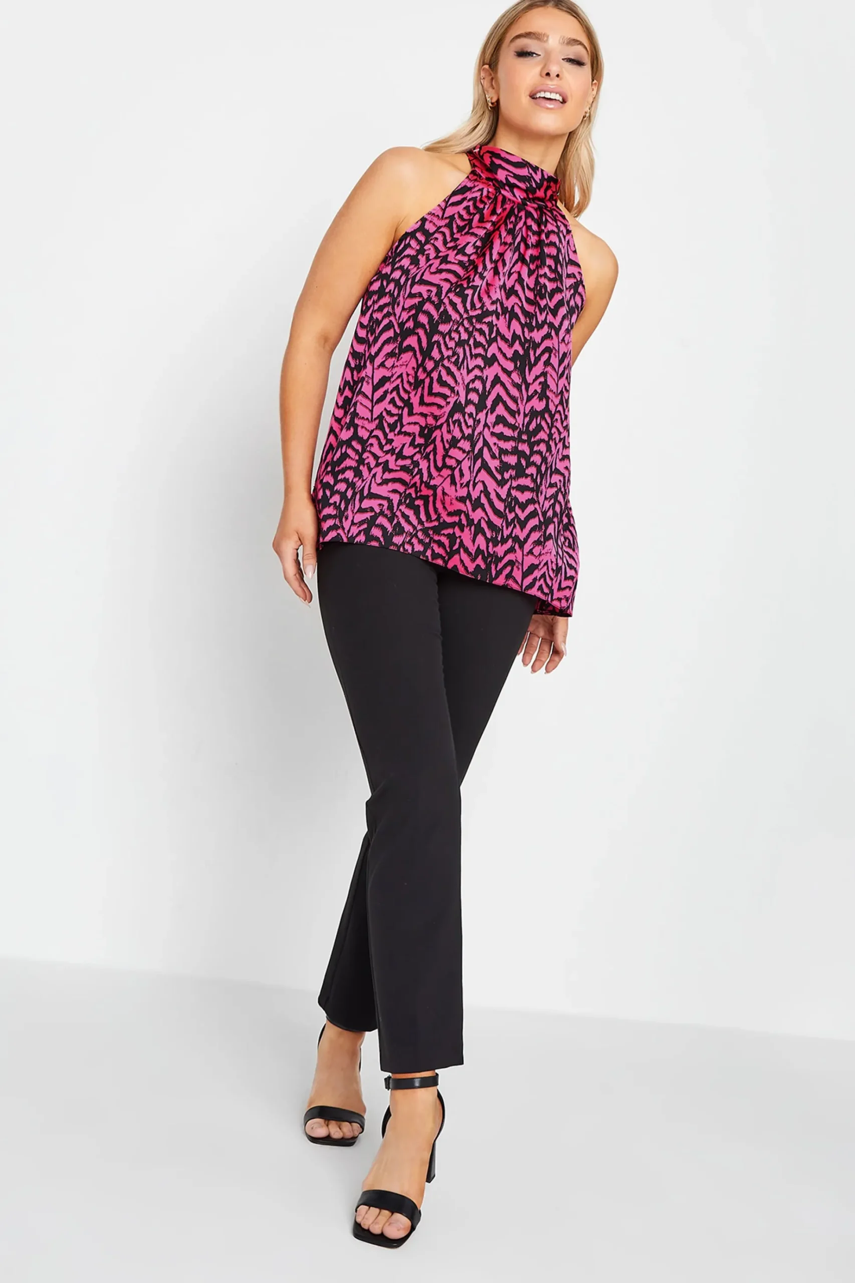 M&Co Womens M&Co Pink Animal Print Halterneck Blouse