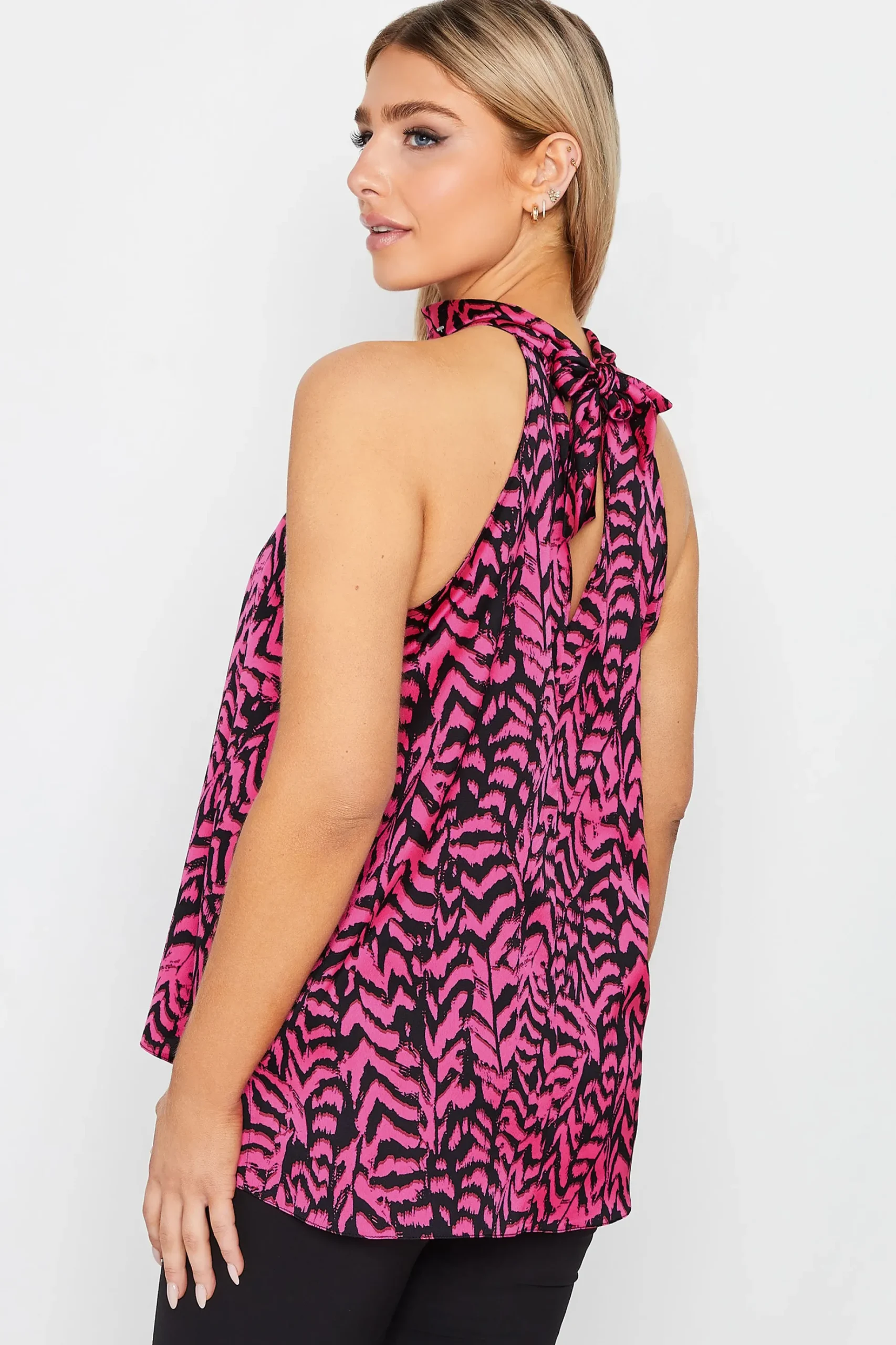 M&Co Womens M&Co Pink Animal Print Halterneck Blouse