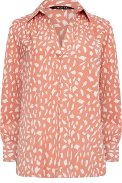M&Co Womens M&Co Pink Brush Stroke Print Half Placket Shirt