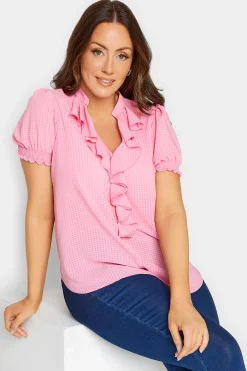 M&Co Womens M&Co Pink Check Frill Blouse