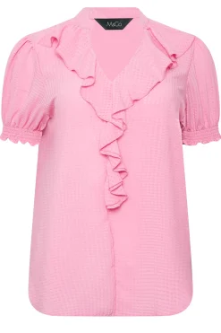 M&Co Womens M&Co Pink Check Frill Blouse