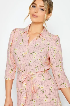 M&Co Womens M&Co Pink Ditsy Floral Midi Shirt Dress