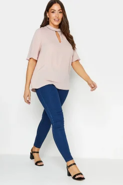 M&Co Womens M&Co Pink Embellished Neck Keyhole Blouse
