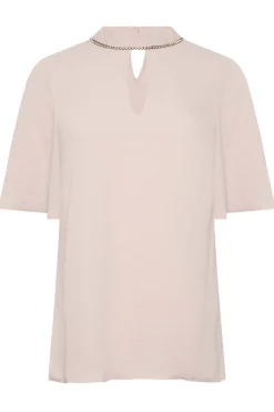 M&Co Womens M&Co Pink Embellished Neck Keyhole Blouse