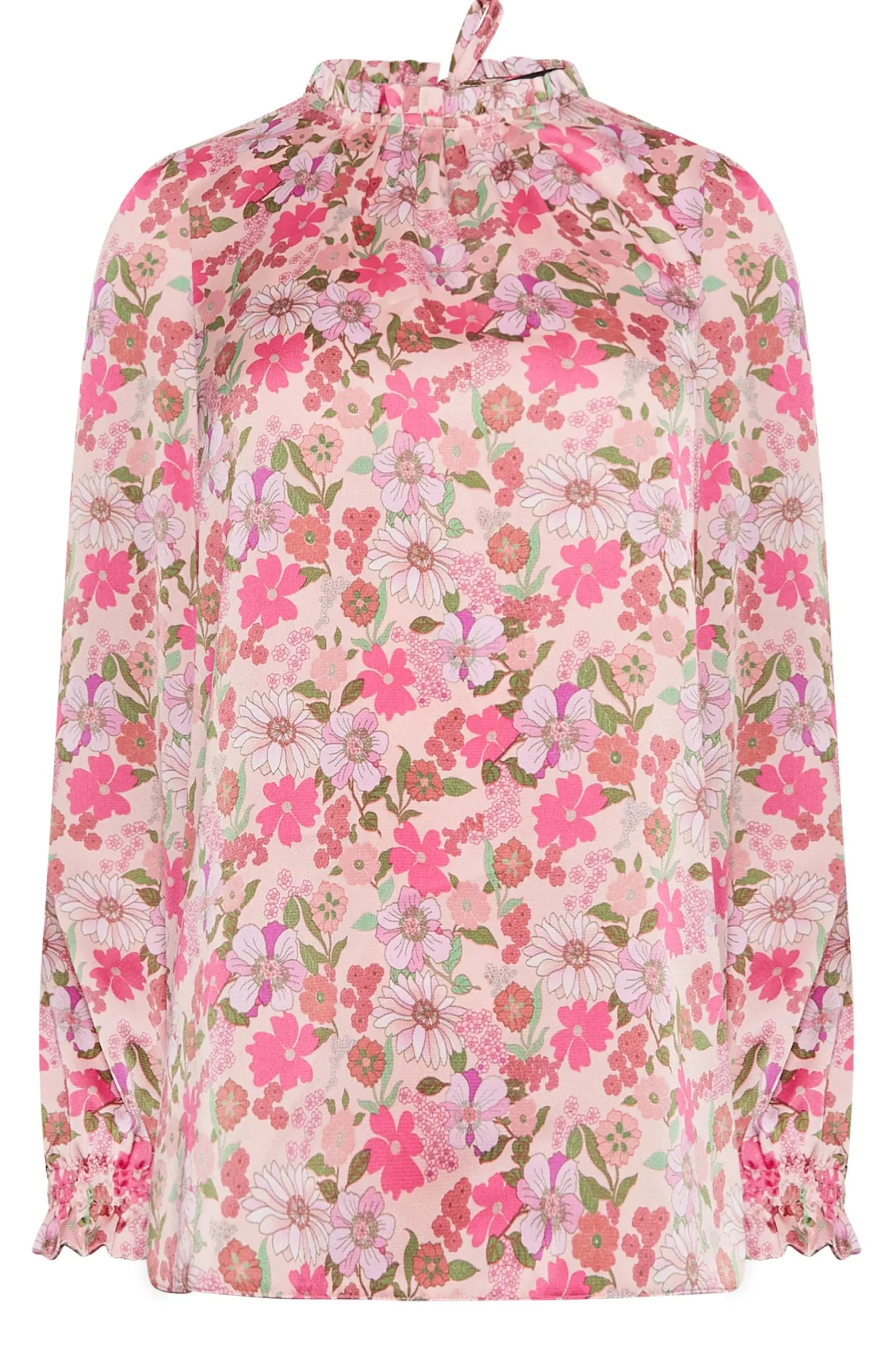 M&Co Womens M&Co Pink Floral Print Frill Neck Blouse