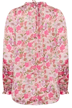 M&Co Womens M&Co Pink Floral Print Frill Neck Blouse