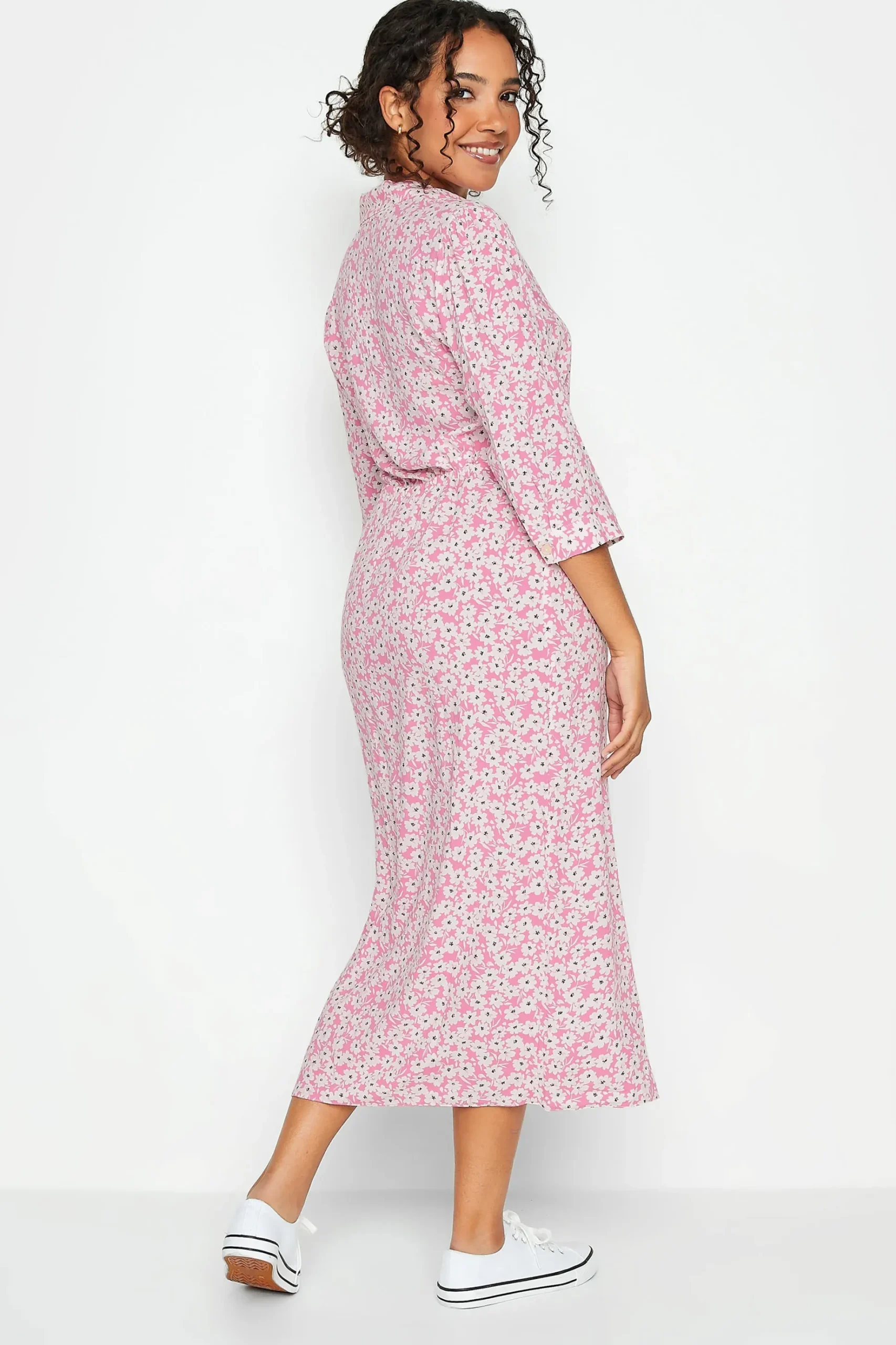 M&Co Womens M&Co Pink Floral Print Midi Shirt Dress