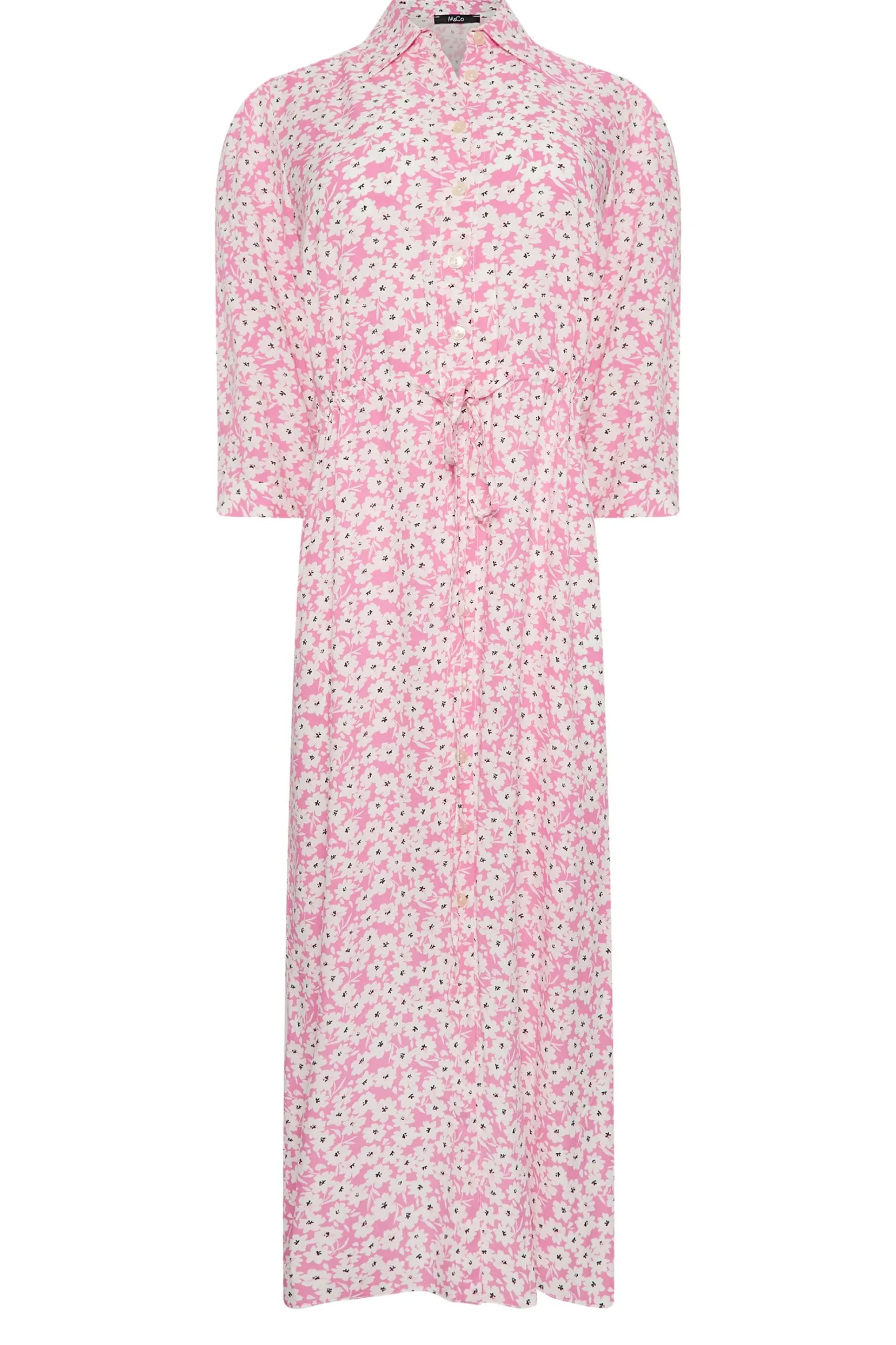 M&Co Womens M&Co Pink Floral Print Midi Shirt Dress