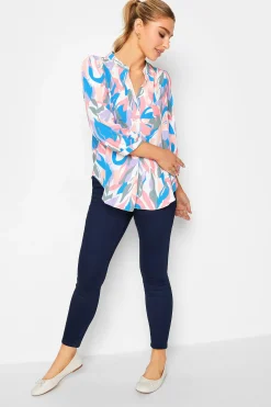 M&Co Womens M&Co Pink Leaf Print Half Placket Shirt
