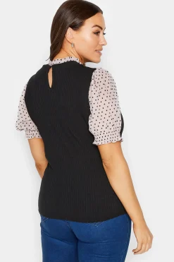 M&Co Womens M&Co Pink Polka Dot Contrast Sleeve Blouse