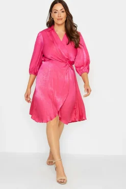 M&Co Womens M&Co Pink Satin Wrap Dress