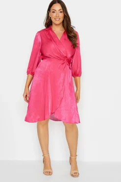 M&Co Womens M&Co Pink Satin Wrap Dress