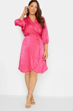 M&Co Womens M&Co Pink Satin Wrap Dress