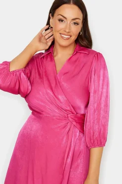 M&Co Womens M&Co Pink Satin Wrap Dress