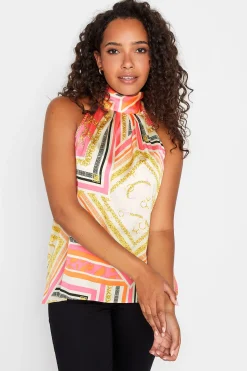 M&Co Womens M&Co Pink Scarf Print Halter Neck Blouse