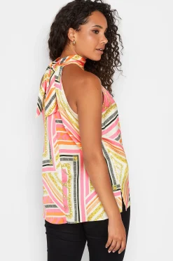 M&Co Womens M&Co Pink Scarf Print Halter Neck Blouse