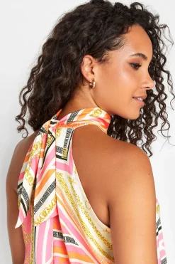 M&Co Womens M&Co Pink Scarf Print Halter Neck Blouse